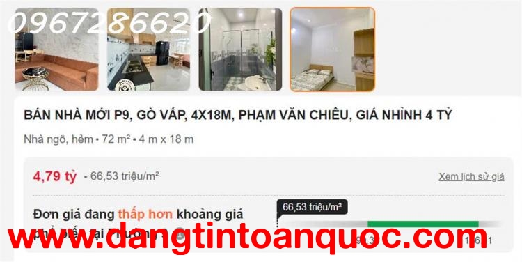 BÁN NHÀ 4X18M, 3PN, PHẠM VĂN CHIÊU, P9 GÒ VẤP, GIÁ 4.79 TỶ (TL)