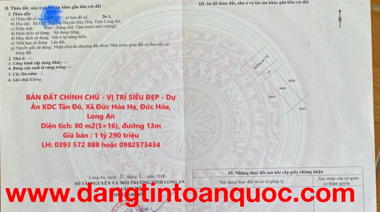 BÁN ĐẤT CHÍNH CHỦ - VỊ TRÍ SIÊU ĐẸP - Dự Án KDC Tân Đô, Xã Đức Hòa Hạ, Đức Hòa, Long An