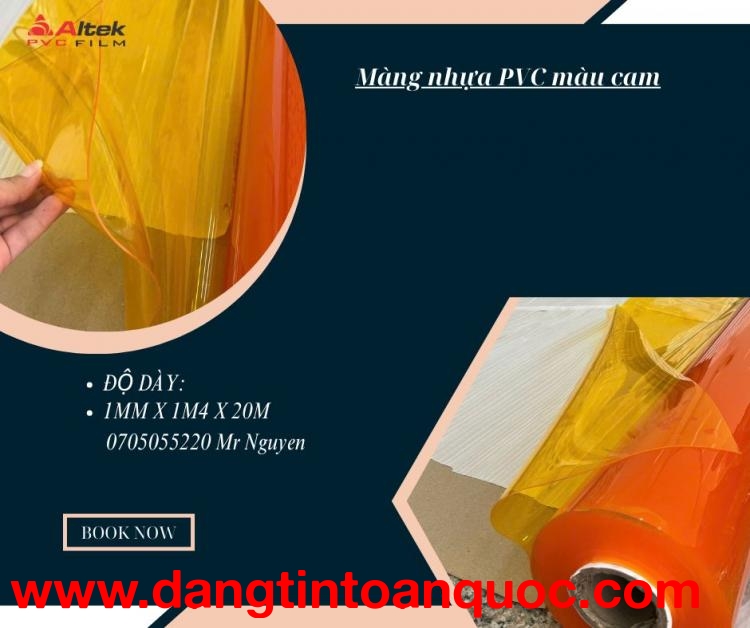 Cuộn màng nhựa PVC dẻo màu cam dày 1mm