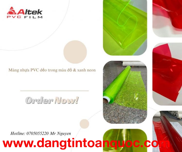 Màng nhựa PVC dẻo màu đỏ & xanh neon làm túi giá rẻ