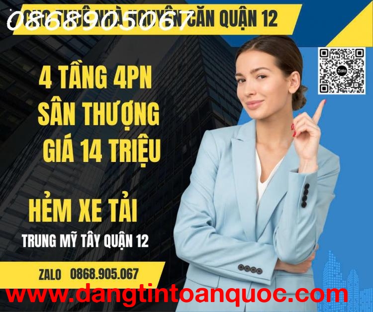 Cho thuê nhà nguyên căn 4PN, hẻm xe tải, Phường Trung Mỹ Tây, Quận 12