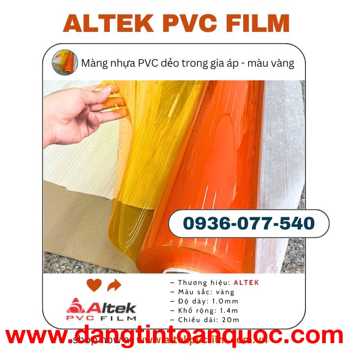 Màng nhựa PVC trong dẻo gia áp màu vàng khổ 1.0mm x 1.4m x 20m