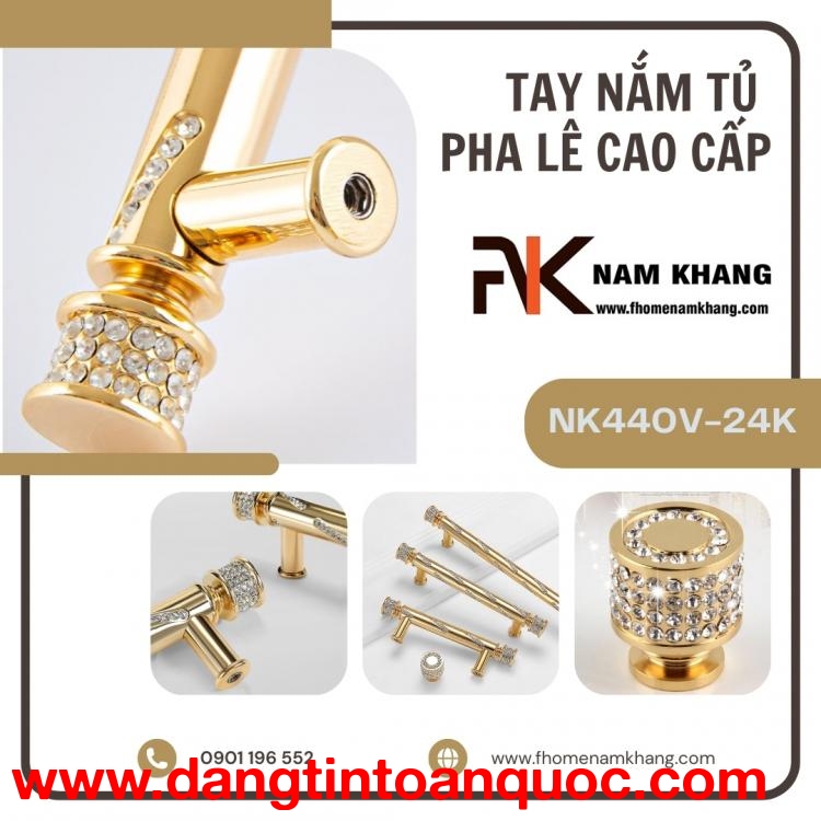 Tay nắm tủ đính đá pha lê cao cấp NK440V-24K | Zalo 0901 196 552