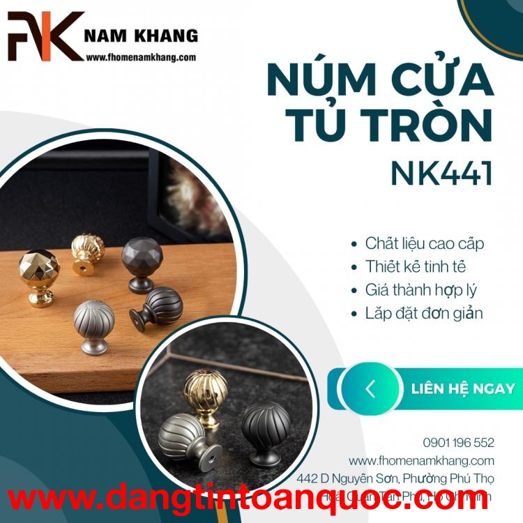 Núm cửa tủ dạng tròn cao cấp NK441 | Zalo 0901 196 552