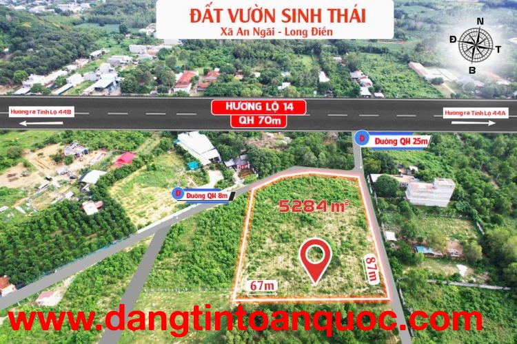 Đất vườn sinh thái ven biển long hải DT 87x67m Góc 2MT nhựa QH 25&8m giá 1.2 tr/m2