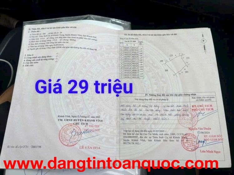 ĐÁT NÊN KHÁNH HOÀ CHỈ 29 TRIỆU NHANH TAY MUA NGAY