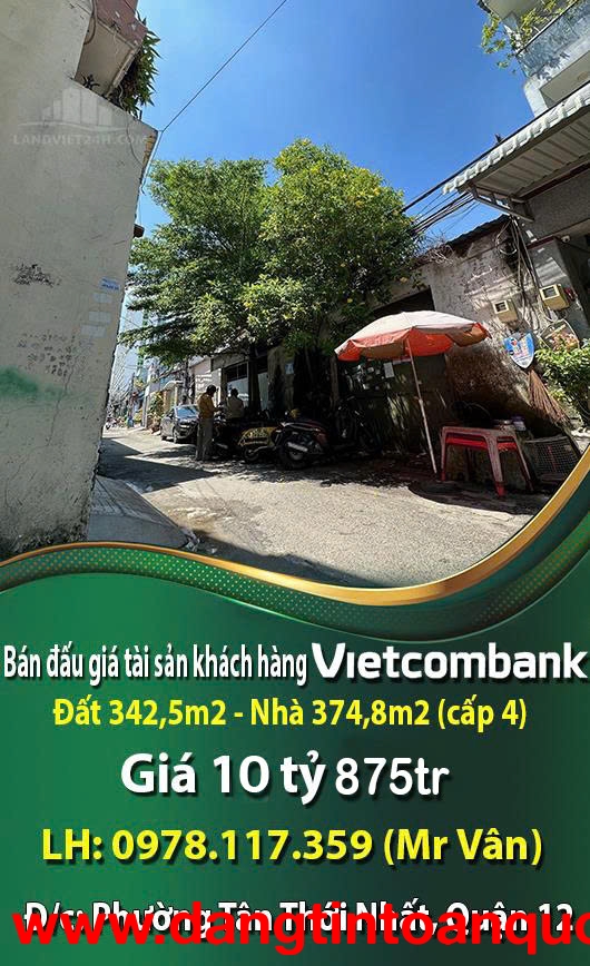 Bán đấu giá tài sản khách hàng Vietcombank, đất 342,5m2, 10.875.524.274 đồng