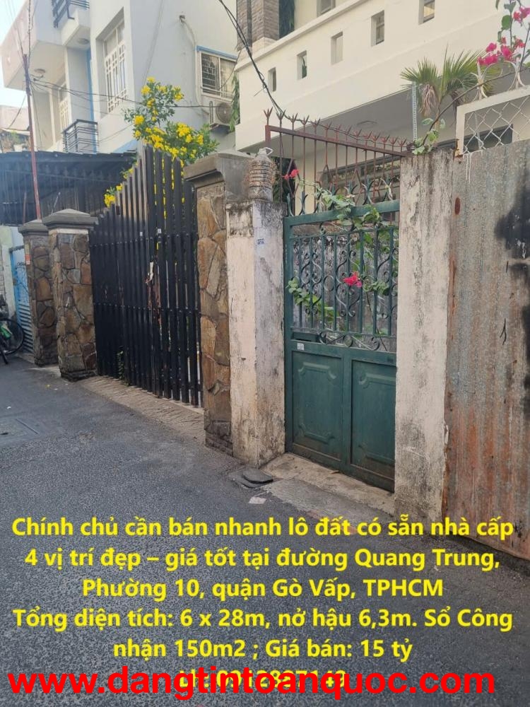 Chính chủ cần bán nhanh lô đất có sẵn nhà cấp 4 vị trí đẹp – giá tốt tại quận Gò Vấp, TPHCM