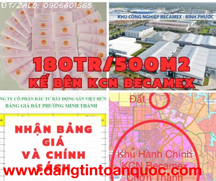 Bán Đất sổ Sẵn Ngay KCN Becamex Bình Phước Giá Chỉ 960 Nghìn/m2.Đừờng DH01. Phường Minh Thành, Kp5, 