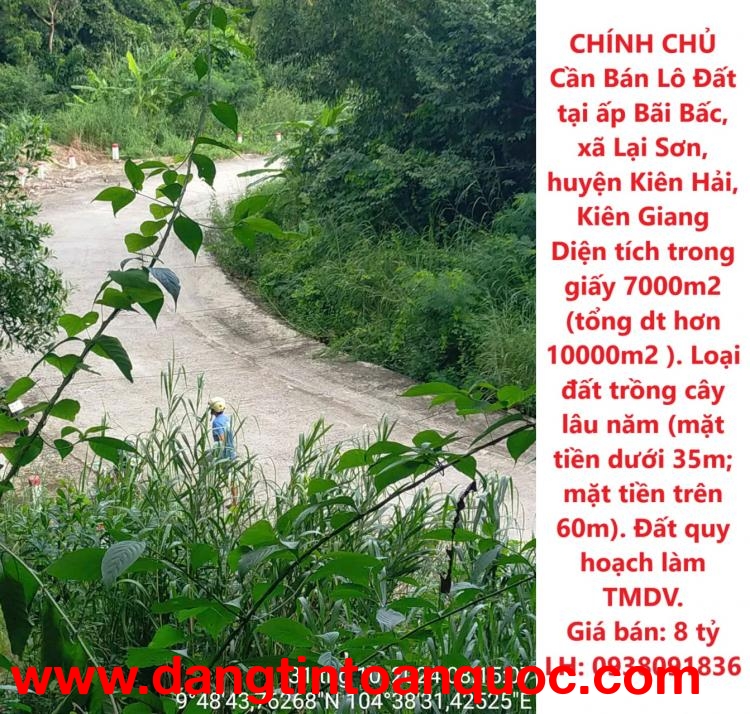 CHÍNH CHỦ Cần Bán Lô Đất tại ấp Bãi Bấc, xã Lại Sơn, huyện Kiên Hải, Kiên Giang