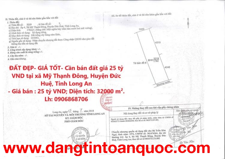 ĐẤT ĐẸP- GIÁ TỐT- Cần bán đất giá 25 tỷ VND tại xã Mỹ Thạnh Đông, Huyện Đức Huệ, Tỉnh Long An