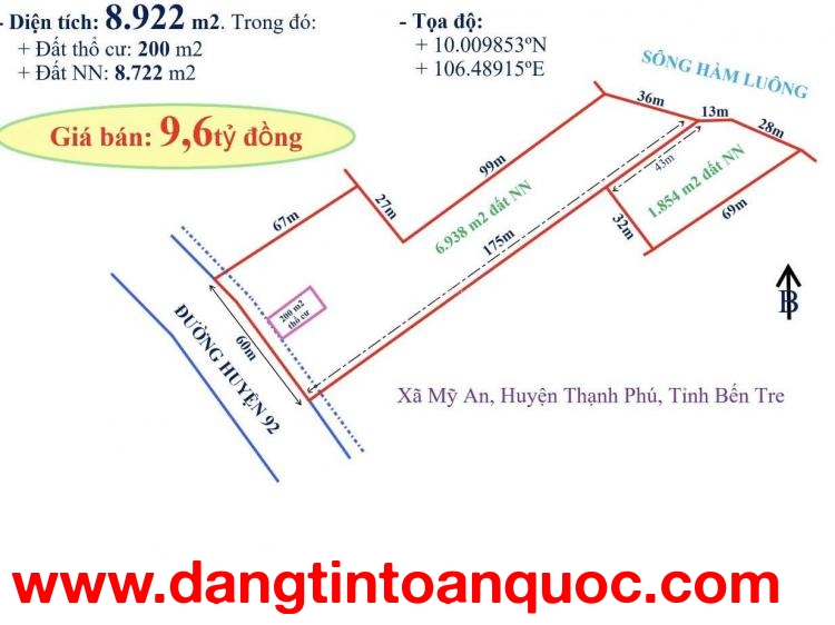 Bán gấp 8.922m2 đất (có 200m2 thổ cư) Huyện Thạnh Phú, Tỉnh Bến Tre giá siêu rẽ 0939 372 658 Hiếu)