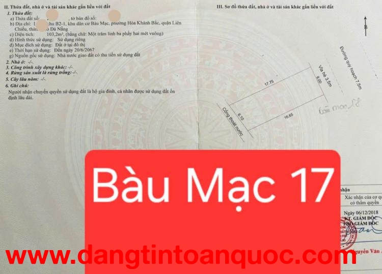 Bán đất 1 Cặp DT 213m2 đường Bàu Mạc 17 - trục thông kinh doanh đng 7,5m