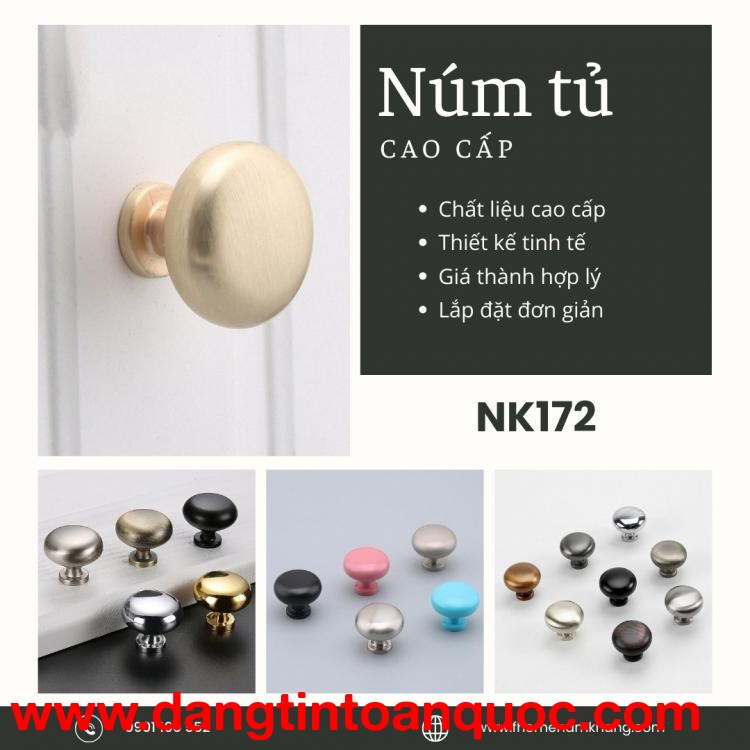 Núm cửa tủ cao cấp đầu tròn trơn hiện đại NK172 | Zalo 0901 196 552