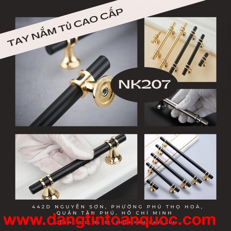 Tay nắm tủ cao cấp dạng thanh phối đế tròn NK207 | Zalo 0901 196 552