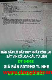 CHÍNH CHỦ BÁN GẤP LÔ ĐẤT DUY NHẤT CÒN LẠI SÁT VIN CỔ LOA-CẦU TỨ LIÊN