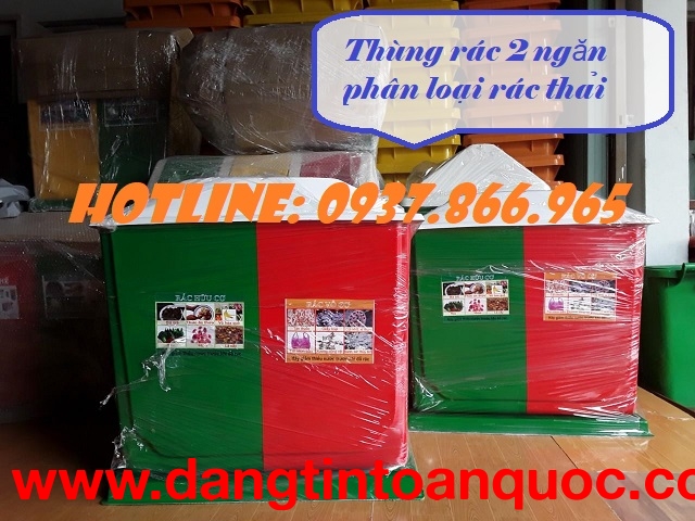 Thùng phân loại rác thải, thùng rác, thùng rác nhiều ngăn, thùng rác 2 ngăn nhựa HPDE