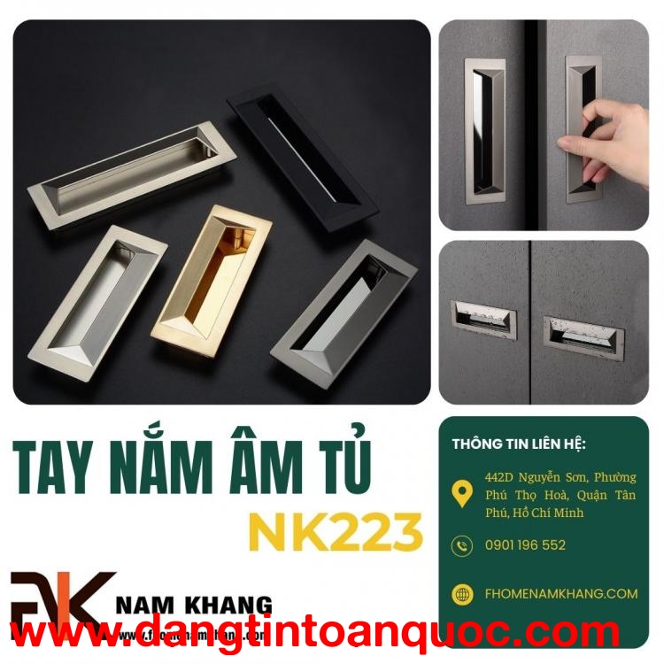 Tay nắm âm tủ cao cấp dạng trơn hiện đại NK223 | Zalo 0901 196 552