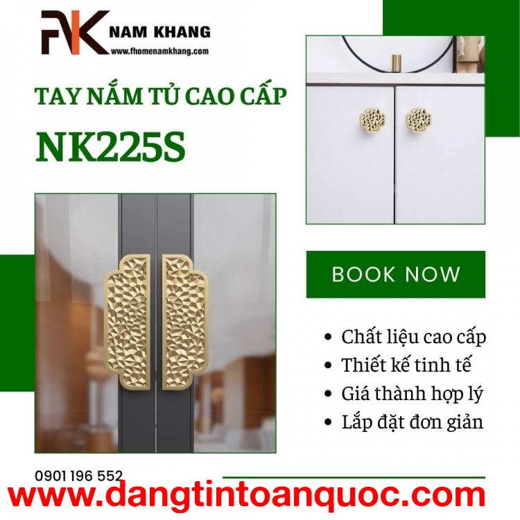 Tay nắm tủ vàng gold họa tiết kim cương NK225S | Zalo 0901 196 552  Tay nắm tủ NK225S được gia công 