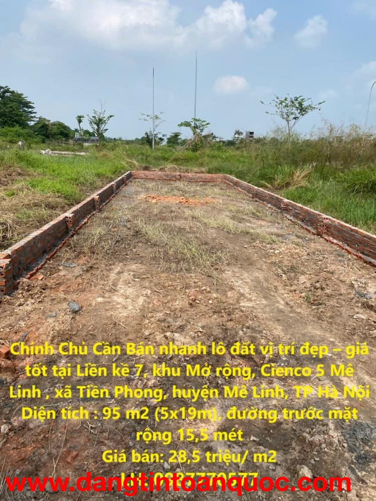 Chính Chủ Cần Bán nhanh lô đất vị trí đẹp – giá tốt  tại Cienco 5  huyện Mê Linh, TP Hà Nội