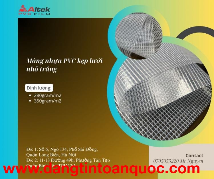 Báo giá cuộn nhựa PVC kẹp lưới nhỏ trắng sợi Polyester