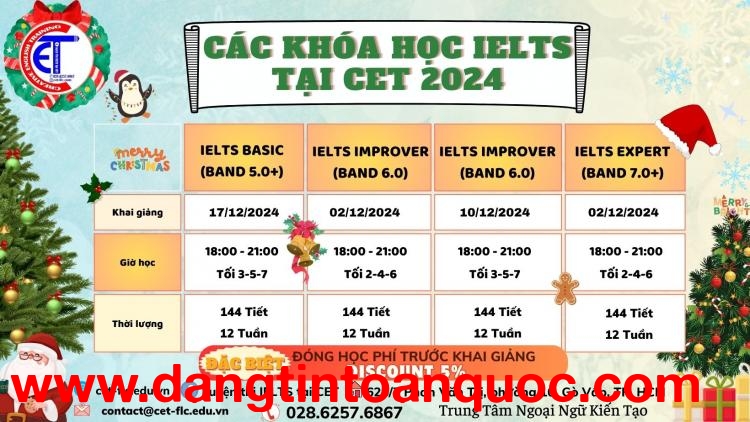 LỊCH HỌC IELTS TẠI CET NĂM 2024 – LUYỆN IELTS TỪ 5.0 đến 7.0+ 