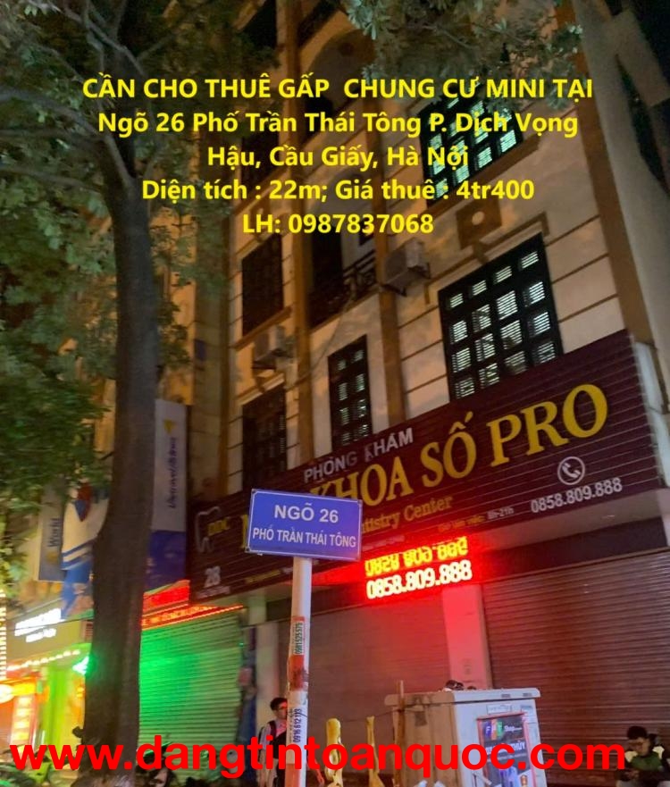 CẦN CHO THUÊ GẤP  CHUNG CƯ MINI TẠI Ngõ 26 Phố Trần Thái Tông P. Dịch Vọng Hậu, Cầu Giấy, Hà Nội