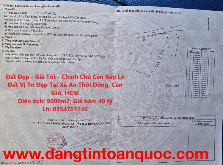 Đất Đẹp - Giá Tốt - Chính Chủ Cần Bán Lô Đất Vị Trí Đẹp Tại Xã An Thới Đông, Cần Giờ, HCM