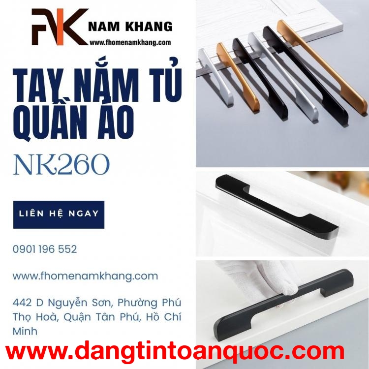 Tay nắm tủ quần áo hiện đại dạng thanh dài NK260 | Zalo 0901 196 552