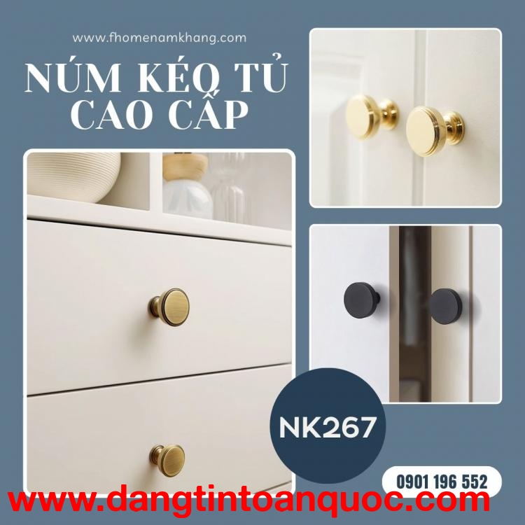 Núm kéo tủ tròn cao cấp thiết kế trơn NK267 | Zalo 0901 196 552