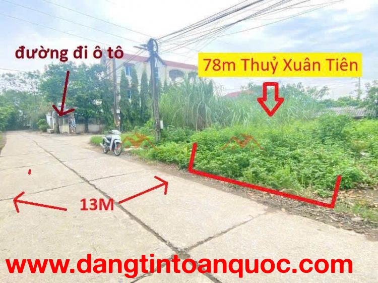 BÁN LÔ ĐẤT GIÁ ĐẦU TƯ 1TY9 ĐẤT TẠI THỦY XUÂN TIÊN-CHƯƠNG MỸ D/T:78M