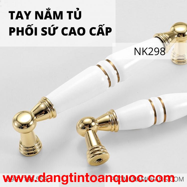 Tay nắm tủ hợp kim cao cấp phối sứ trắng NK298 | Zalo 0901 196 552