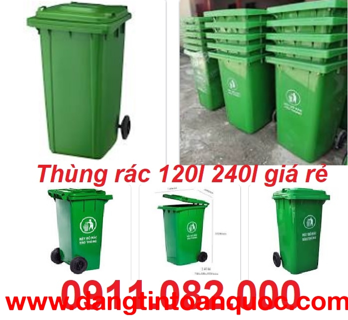  Giảm giá khuyến mãi thùng rác giá rẻ, thùng rác 120l 240l 660l màu xanh lh 0911.082.000