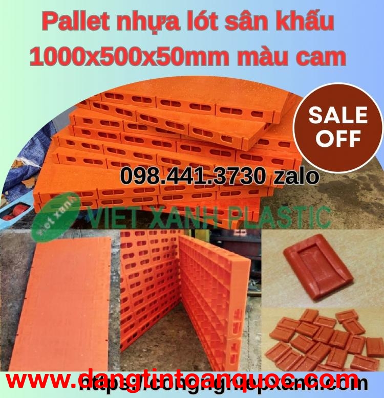 Tấm nhựa lót sàn sân khấu màu cam 1000x500x50mm. pallet nhựa lót sàn sân khấu, pallet sàn sân 