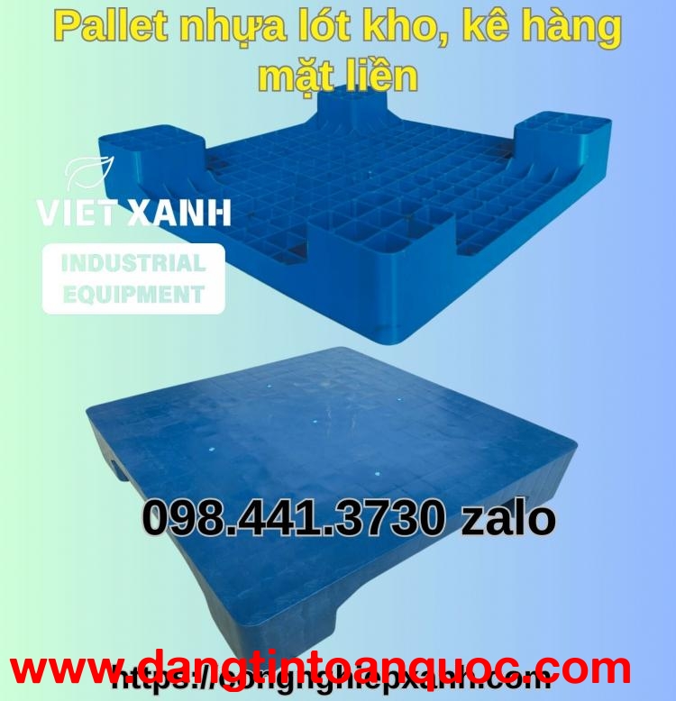 Pallet nhựa kê hàng 4 chân cốc 600x600x100mm màu xanh – Pallet nhựa vuông, Pallet nhựa lót sàn 6