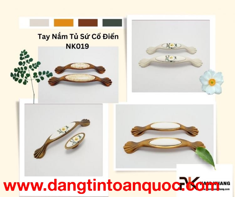 Tay Nắm Tủ Gốm Sứ - Họa Tiết Hoa Văn Tỉ Mỉ 