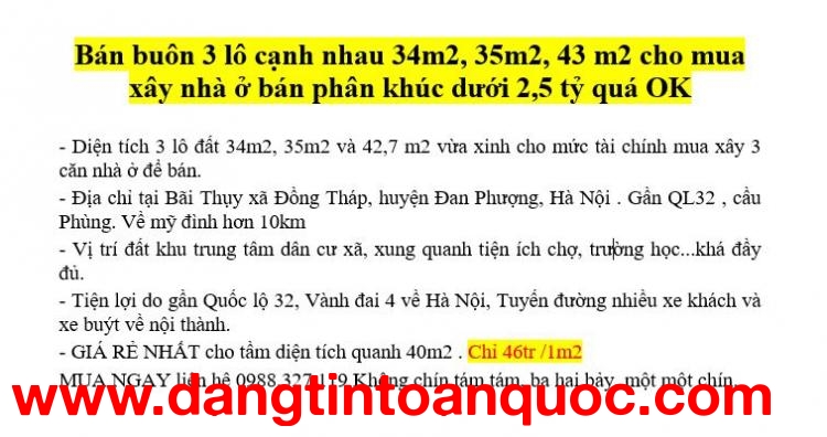 Bán 3 lô cạnh nhau 34m2, 35m2, 43 m2 cho mua xây nhà ở bán phân khúc dưới 2,5 tỷ quá OK