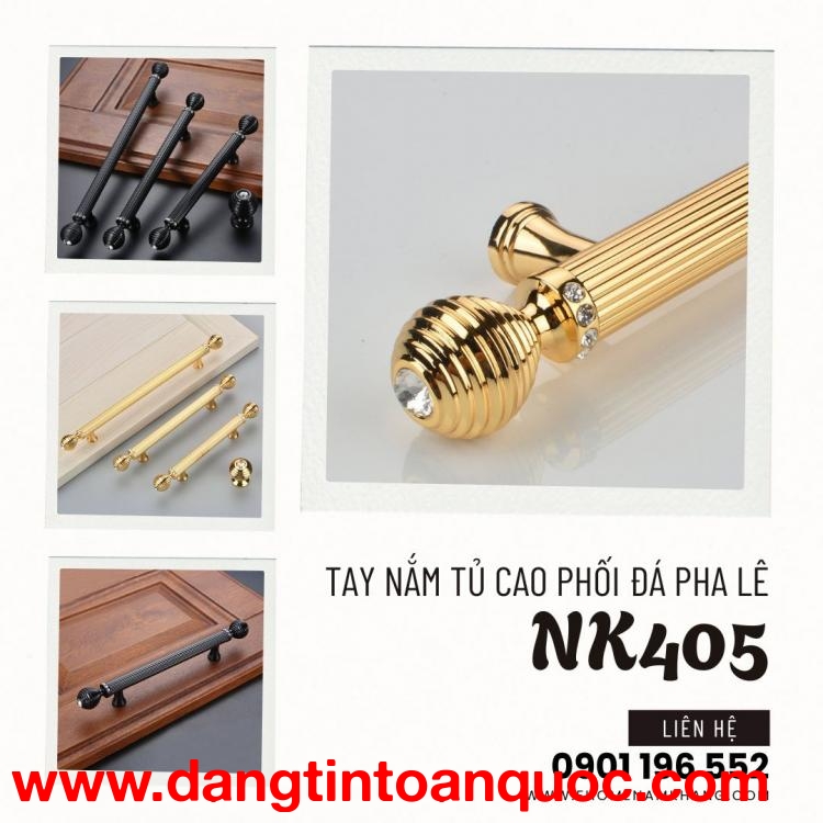 Tay nắm tủ cao cấp kết hợp đá pha lê sang trọng NK405 | Zalo 0901 196 552