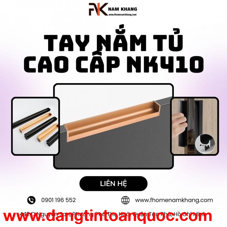 Tay nắm tủ áo cao cấp dạng thanh âm NK410 | Zalo 0901 196 552