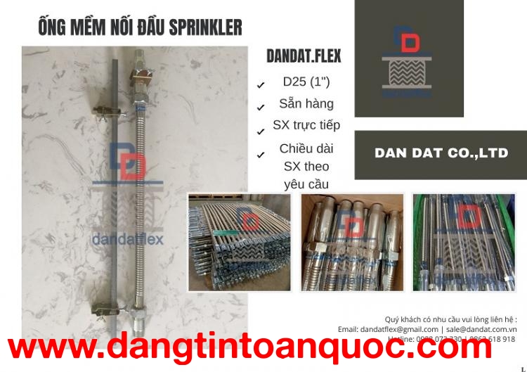 Khớp nối mềm Sprinkler, Ống mềm nối đầu phun PCCC D25 - Dandat.Flex 