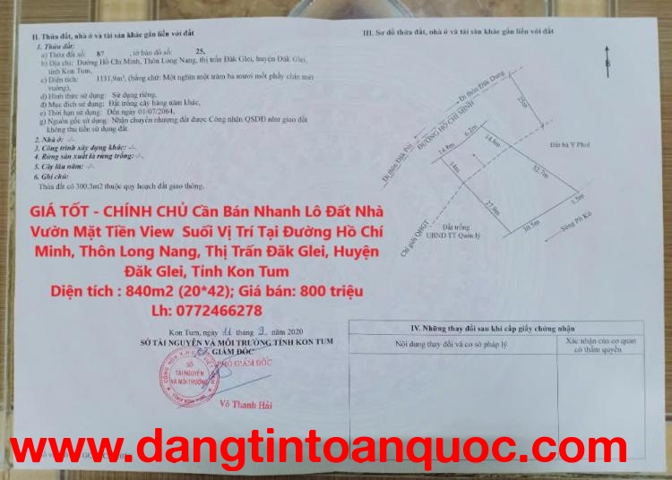 GIÁ TỐT - CHÍNH CHỦ Cần Bán Nhanh Lô Đất Nhà Vườn Mặt Tiền View  Suối Vị Trí Tại Tỉnh Kon Tum