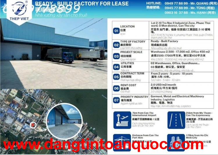 Công ty TNHH Thép Việt cần cho thuê nhà xưởng DT từ 2.500m² - 4.400m² - 10.000m²