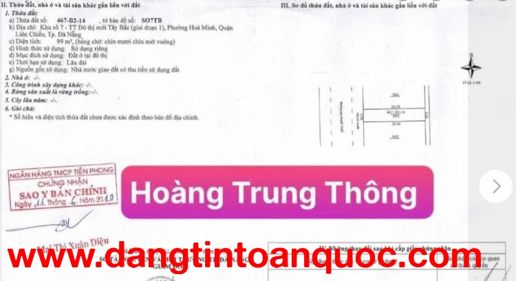 Bán lô đất đường 10,5m HOÀNG TRUNG THÔNG + Tặng Nhà C4 (Móng 3 Tầng kiên cố)