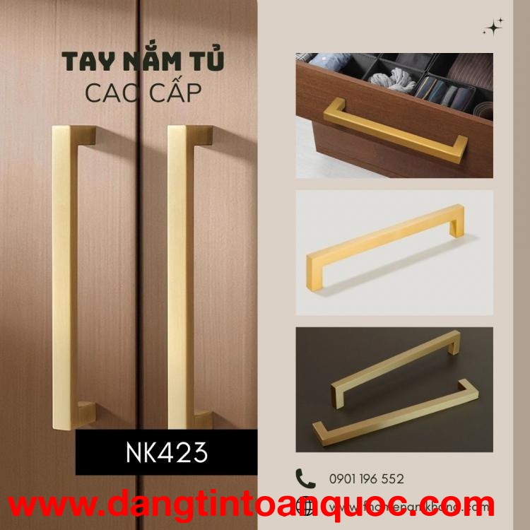 Tay nắm tủ hợp kim cao cấp dạng thanh vuông trơn NK423 | Zalo 0901 196 552