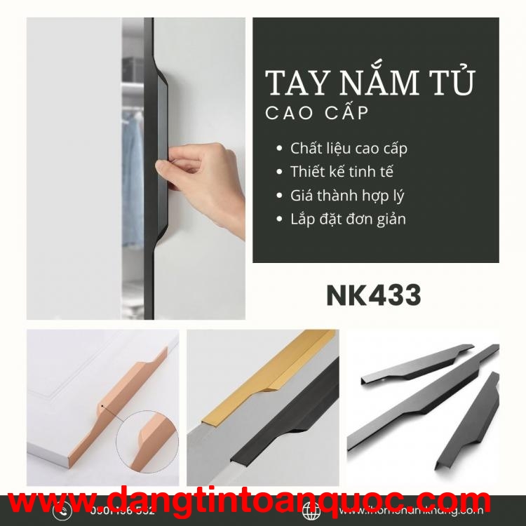 Tay nắm tủ dạng thanh thiết kế bắt cạnh tủ NK433 | Zalo 0901 196 552