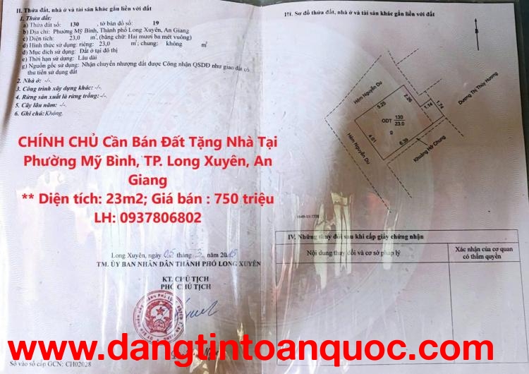 CHÍNH CHỦ Cần Bán Đất Tặng Nhà Tại Phường Mỹ Bình, TP. Long Xuyên, An Giang