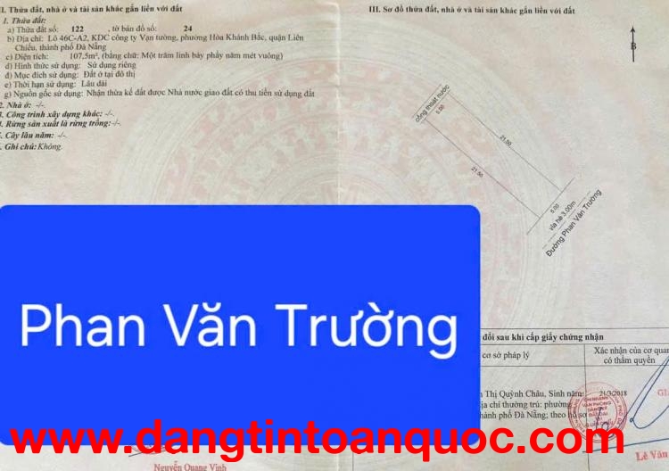 Bán đất đường Phan Văn Trường. Trục thông Biển Liên Chiểu