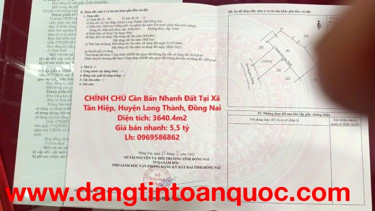 CHÍNH CHỦ Cần Bán Nhanh Đất Tại Xã Tân Hiệp, Huyện Long Thành, Đồng Nai