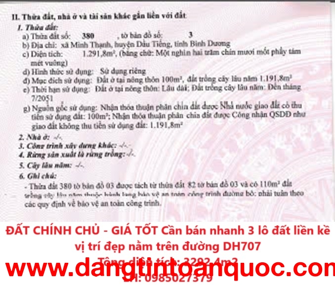 Cần bán nhanh 3 lô đất liền kề nằm trên đường DH707 xã Minh Thạnh, huyện Dầu Tiếng, tỉnh Bình Dương