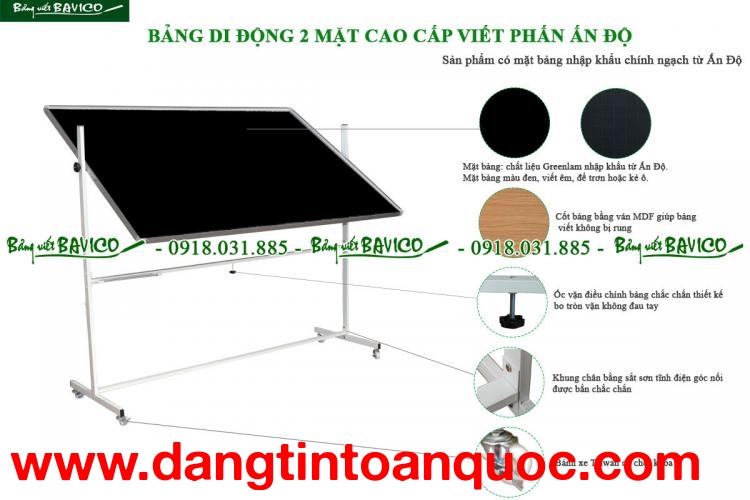 Bảng di động 2 mặt viết phấn cao cấp Ấn Độ